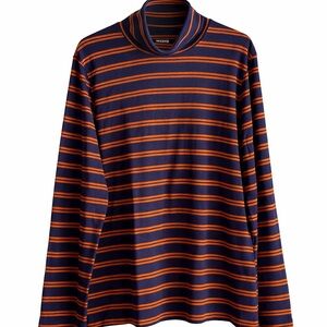 Duluth Trading Co Navy and Orange Striped Sweater XL Turtle Neck